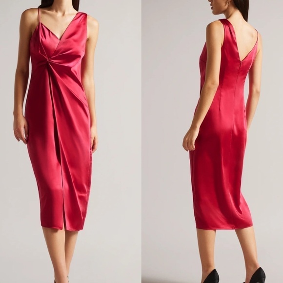 NWOT Ted Baker Odellia Assymetric Waist Detail Slip Dress Red Size 3 - Picture 1 of 6